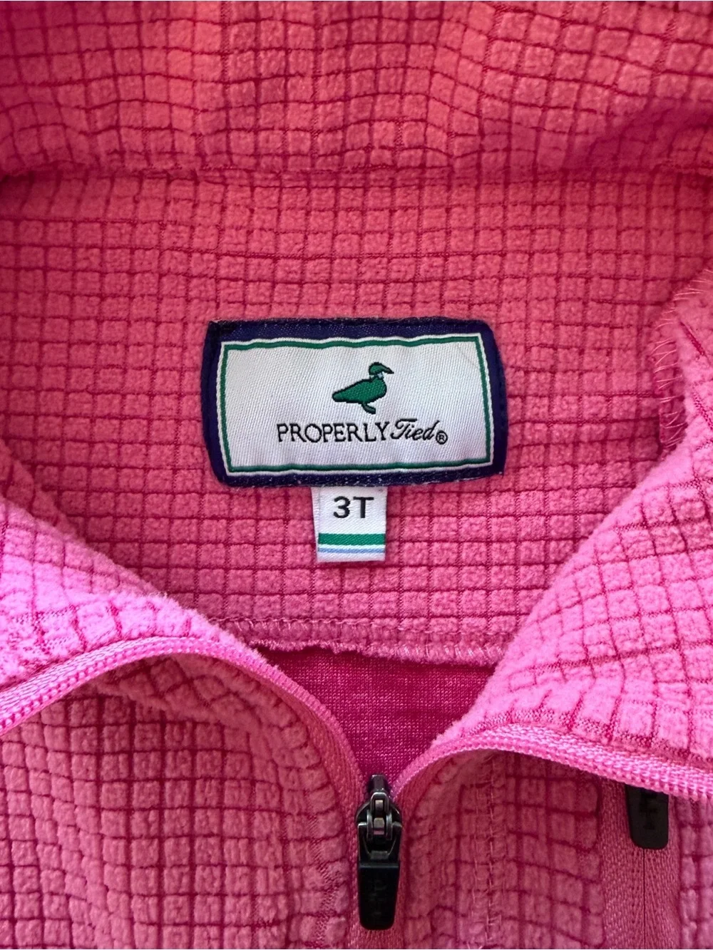 Girls' Pink Waffle-Texture Quarter Zip Pullover Properly Tied